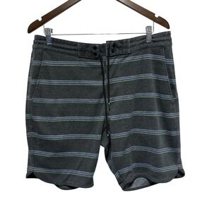 Vissla Shorts Mens L Gray Stripe Boardshorts Drawstring Poly Stretch Knit